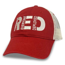 Load image into Gallery viewer, Remember Everyone Deployed Relaxed Twill Trucker Hat (Red)