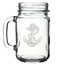 Load image into Gallery viewer, Navy Anchor 16oz Old Fashioned Drinking Jar with Handle*