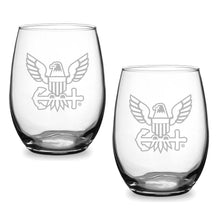 Load image into Gallery viewer, Navy Eagle Set of 2 21oz Stemless Wine Glasses*