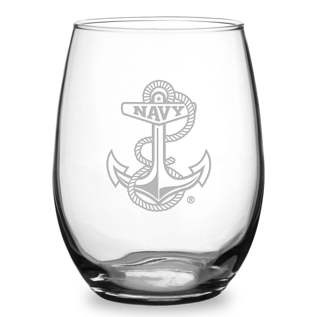 Navy Anchor 21oz Stemless Wine Glass*