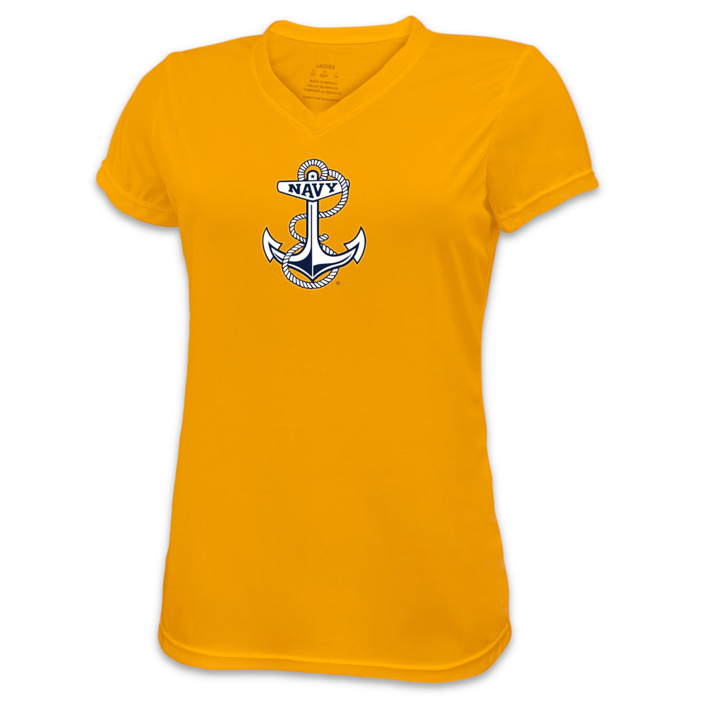 Navy Anchor Ladies Performance T-Shirt (Gold)