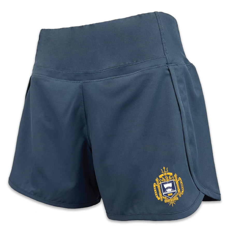 USNA Crest Ladies Stretch Woven Lined Short (Castlerock)