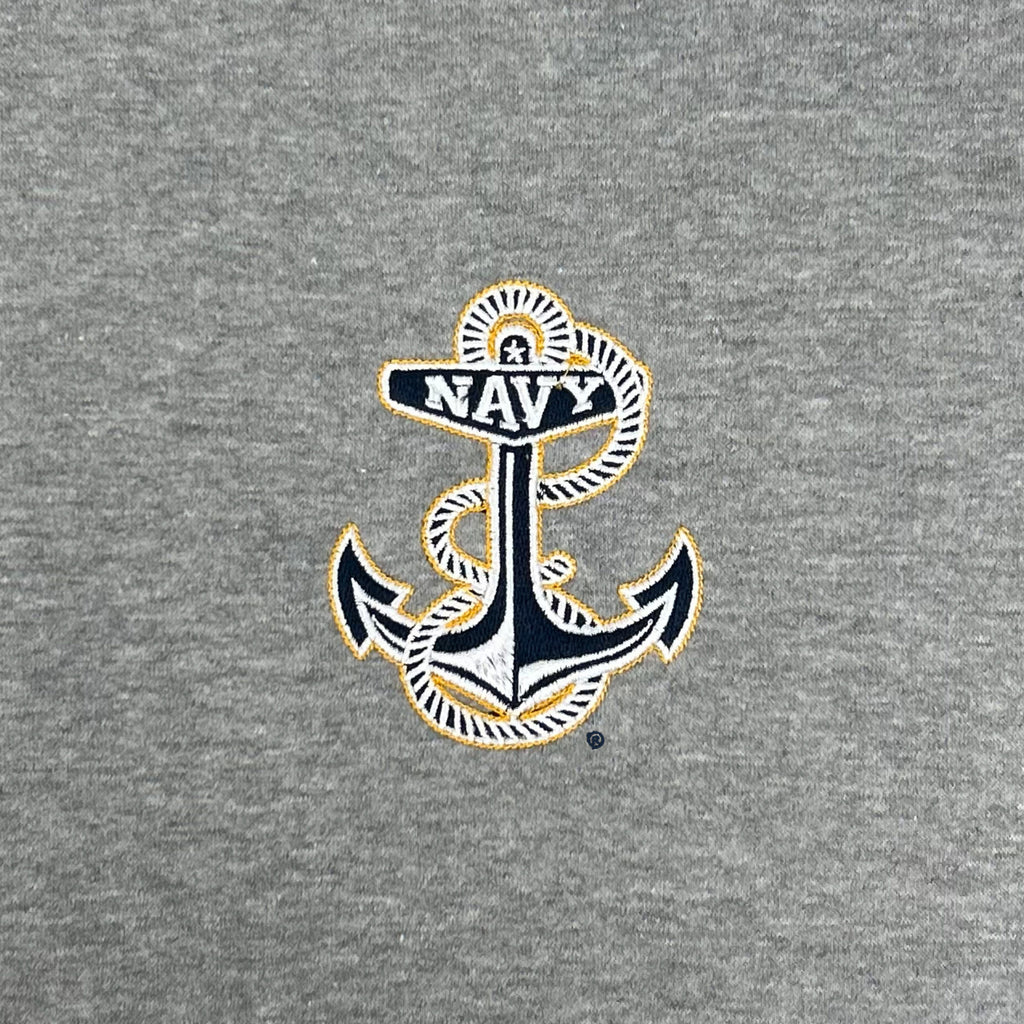 Navy Anchor Tackle Twill Embroidered Fleece Quarter Zip (Grey)