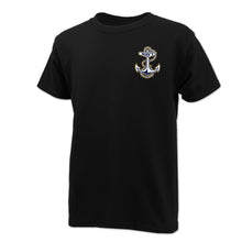 Load image into Gallery viewer, Navy Anchor Youth Left Chest T-Shirt