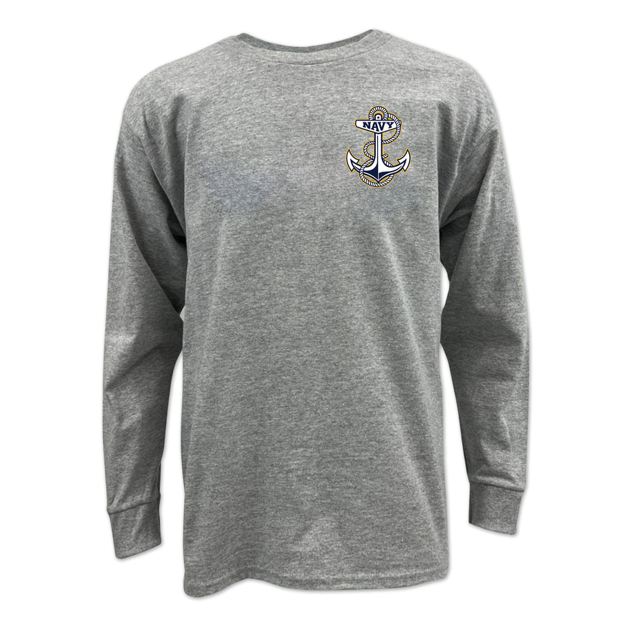 Navy Anchor Youth Left Chest Long Sleeve T-Shirt