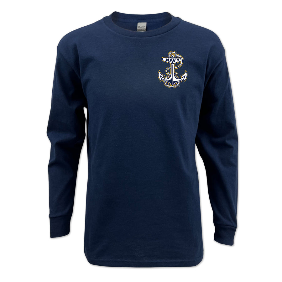 Navy Anchor Youth Left Chest Long Sleeve T-Shirt