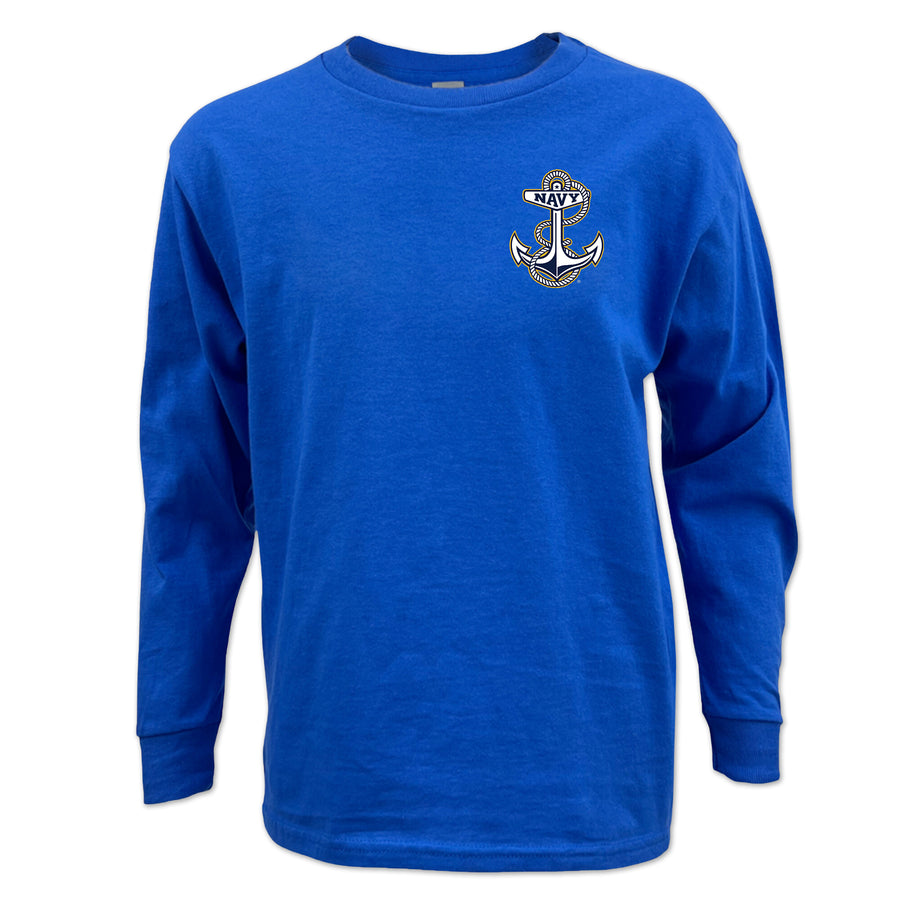 Navy Anchor Youth Left Chest Long Sleeve T-Shirt