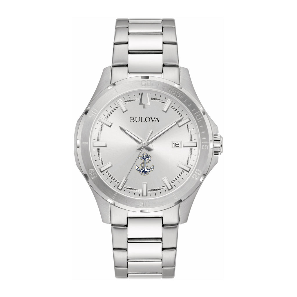 Navy Anchor Bulova Men's Sport Classic Stainless Steel Watch (Silver White Dial)