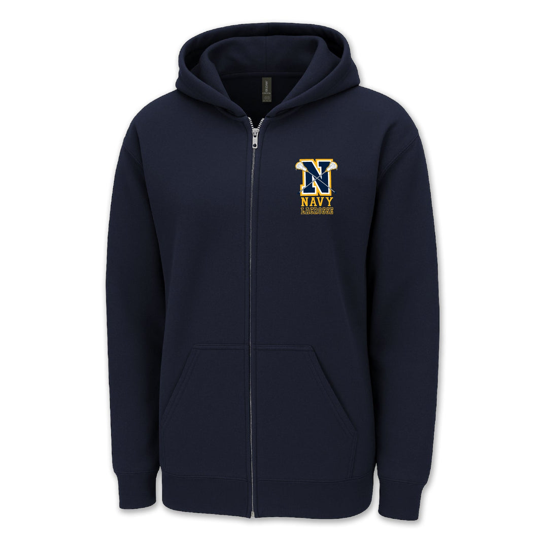 Navy Lacrosse Logo Full Zip Hood