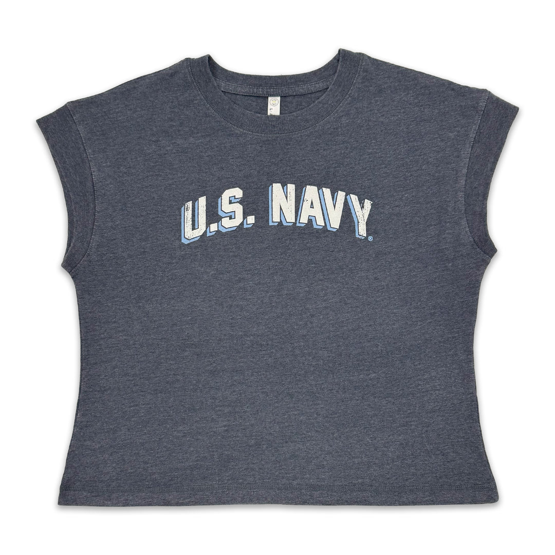 Navy Ladies Distressed Arch T-Shirt (Washed Navy)
