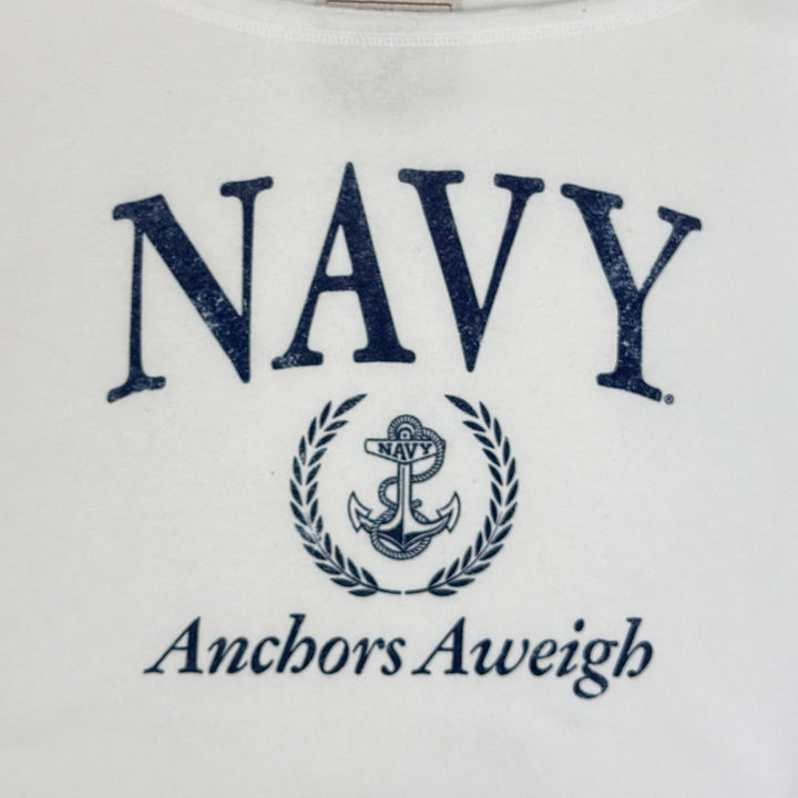 Navy Ladies Tiffany Off the Shoulder Sweatshirt (White)
