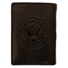 Load image into Gallery viewer, Navy Genuine Leather Trifold Wallet (Brown)