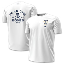 Load image into Gallery viewer, Navy Under Armour 2024 Rivalry 2-Sided Fear the Bones T-Shirt (White)