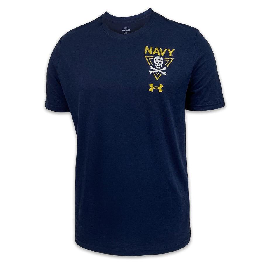 Navy Under Armour 2024 Rivalry 2-Sided Jolly Rogers Fear the Bones Triangle T-Shirt (Navy)