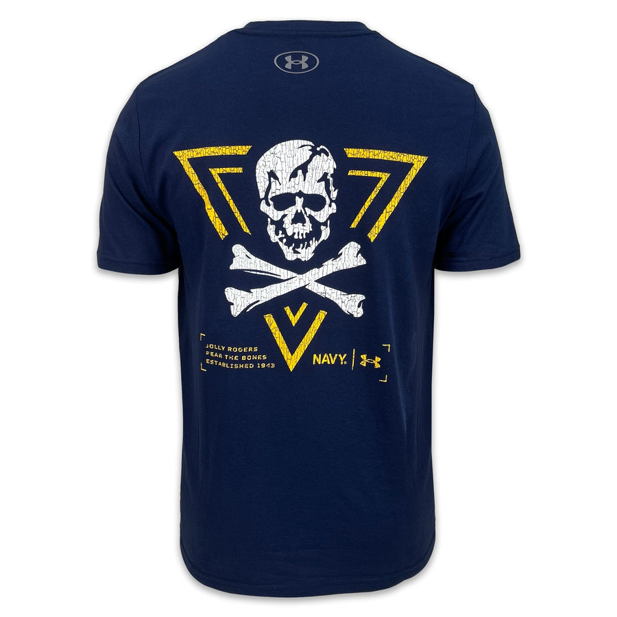 Navy Under Armour 2024 Rivalry 2-Sided Jolly Rogers Fear the Bones Triangle T-Shirt (Navy)