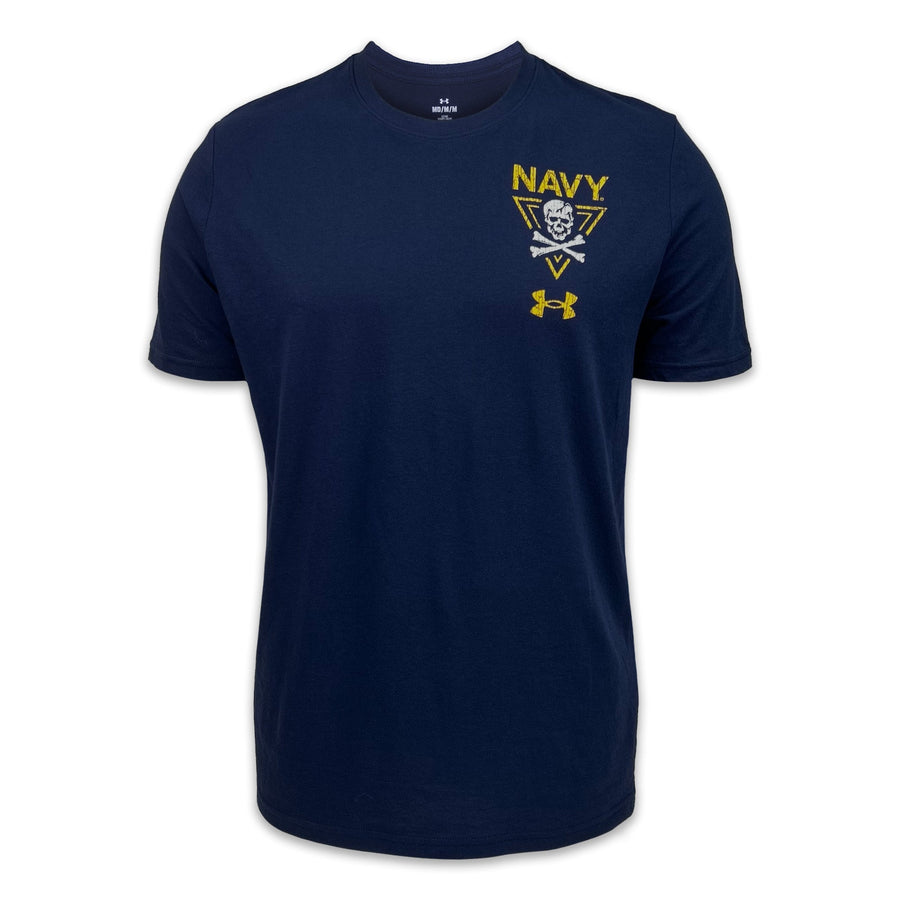 Navy Under Armour 2024 Rivalry 2-Sided Jolly Rogers Fear the Bones Triangle T-Shirt (Navy)