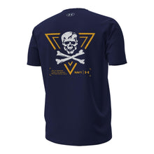 Load image into Gallery viewer, Navy Under Armour 2024 Rivalry 2-Sided Jolly Rogers Fear the Bones Triangle T-Shirt (Navy)