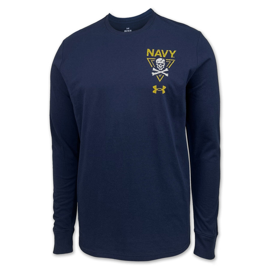 Navy Under Armour 2024 Rivalry 2-Sided Jolly Rogers Fear the Bones Triangle Long Sleeve T-Shirt (Navy)