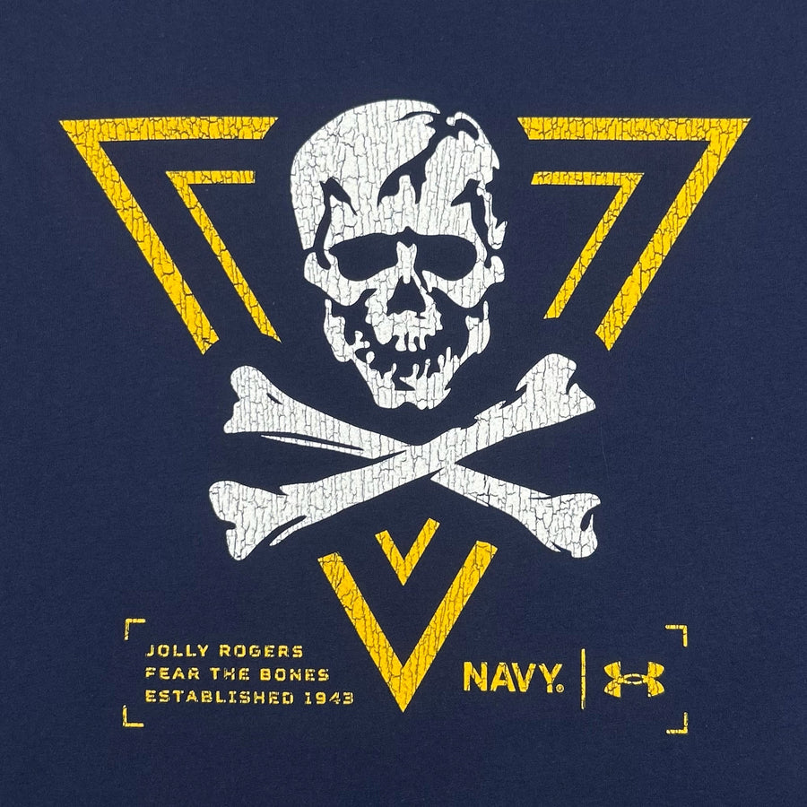 Navy Under Armour 2024 Rivalry 2-Sided Jolly Rogers Fear the Bones Triangle T-Shirt (Navy)