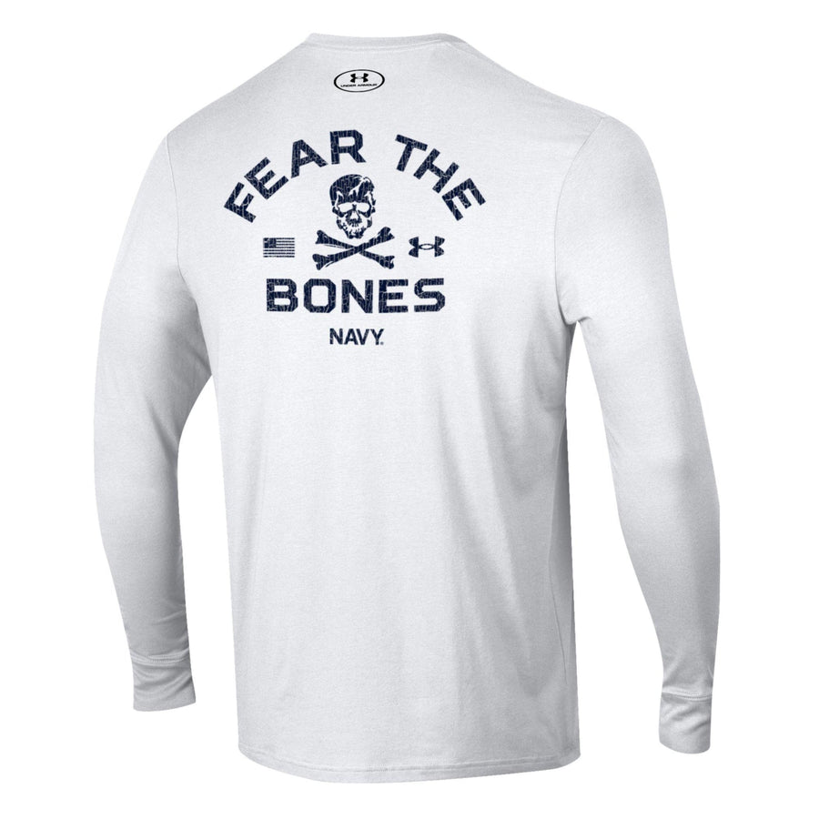 Navy Under Armour 2024 Rivalry 2-Sided Fear the Bones Long Sleeve T-Shirt (White)