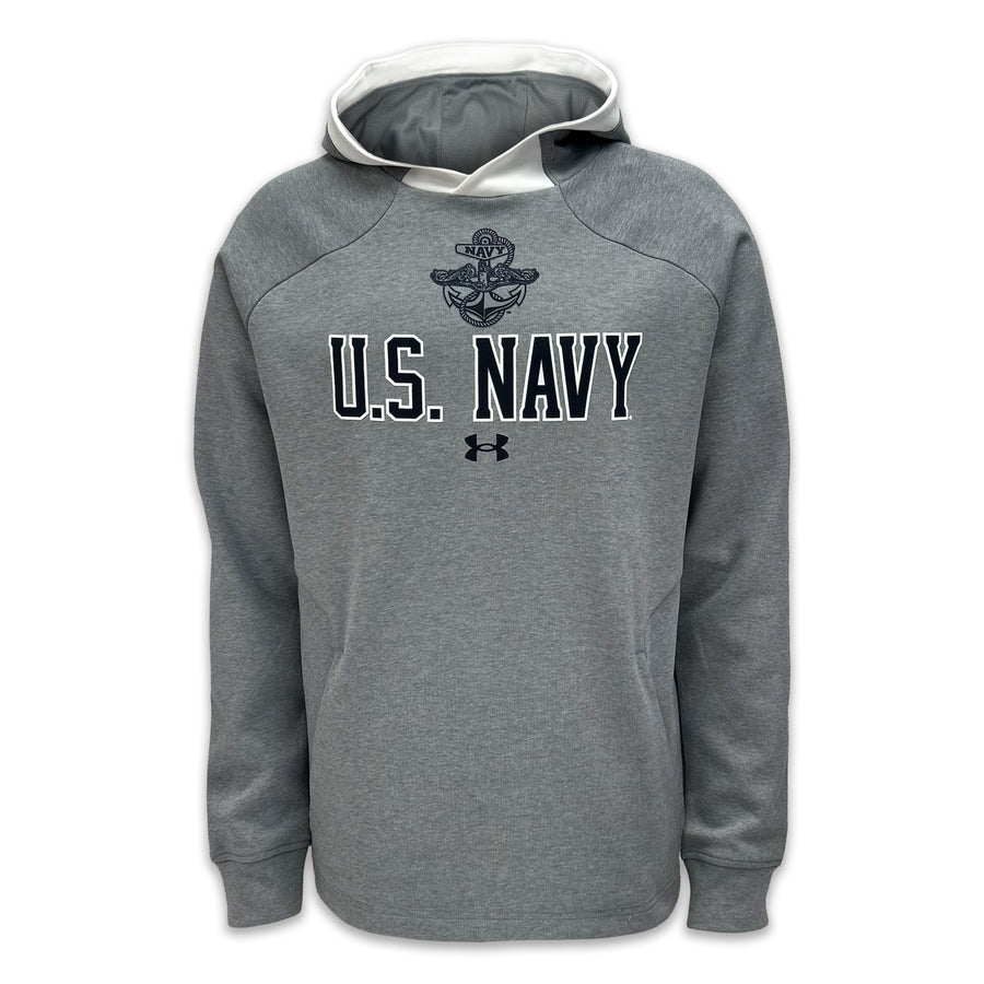 Navy Under Armour Gameday Double Knit Fleece Hood (Grey)