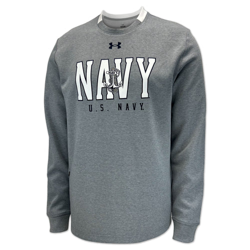 Navy Under Armour Gameday Double Knit Fleece Crewneck (Grey)