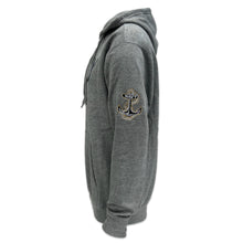 Load image into Gallery viewer, Navy Anchor Tackle Twill Embroidered Fleece Hood (Grey)