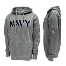 Load image into Gallery viewer, Navy Anchor Tackle Twill Embroidered Fleece Hood (Grey)