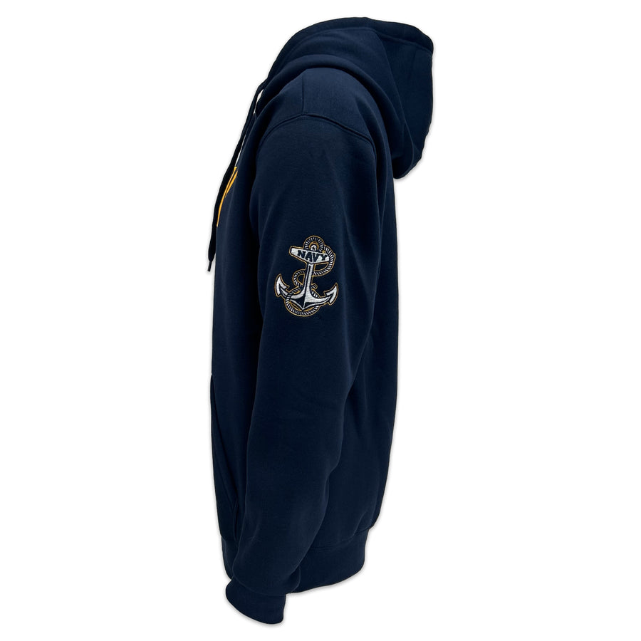 Navy Anchor Tackle Twill Embroidered Fleece Hood (Navy)