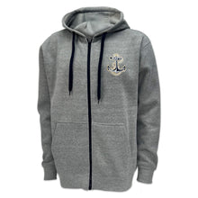 Load image into Gallery viewer, Navy Anchor Tackle Twill Embroidered Fleece Full Zip Hood (Grey)