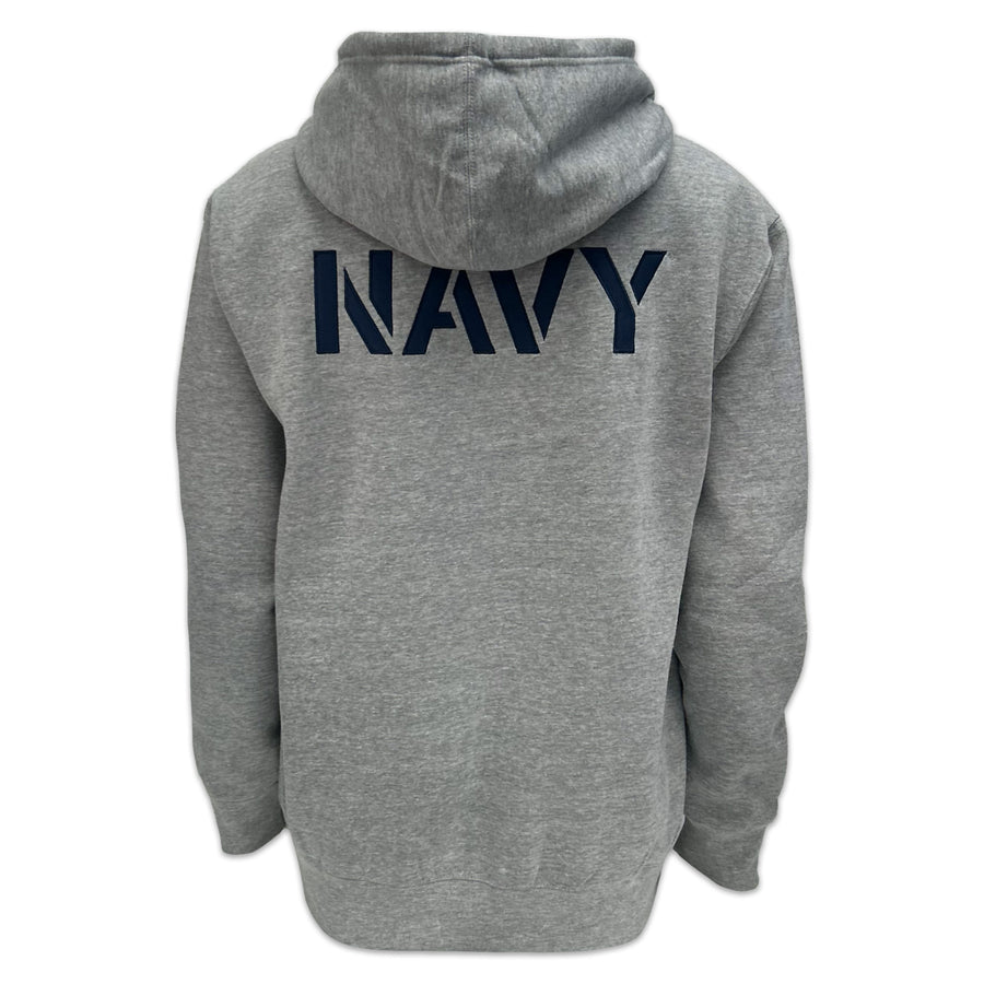 Navy Anchor Tackle Twill Embroidered Fleece Full Zip Hood (Grey)