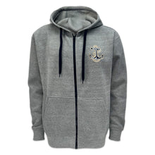 Load image into Gallery viewer, Navy Anchor Tackle Twill Embroidered Fleece Full Zip Hood (Grey)