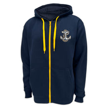 Load image into Gallery viewer, Navy Anchor Tackle Twill Embroidered Fleece Full Zip Hood (Navy)