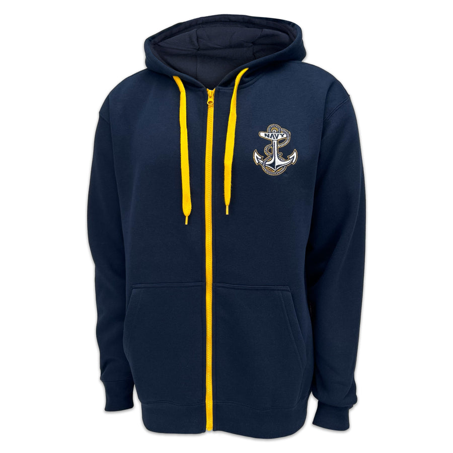 Navy Anchor Tackle Twill Embroidered Fleece Full Zip Hood (Navy)