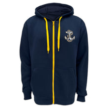 Load image into Gallery viewer, Navy Anchor Tackle Twill Embroidered Fleece Full Zip Hood (Navy)