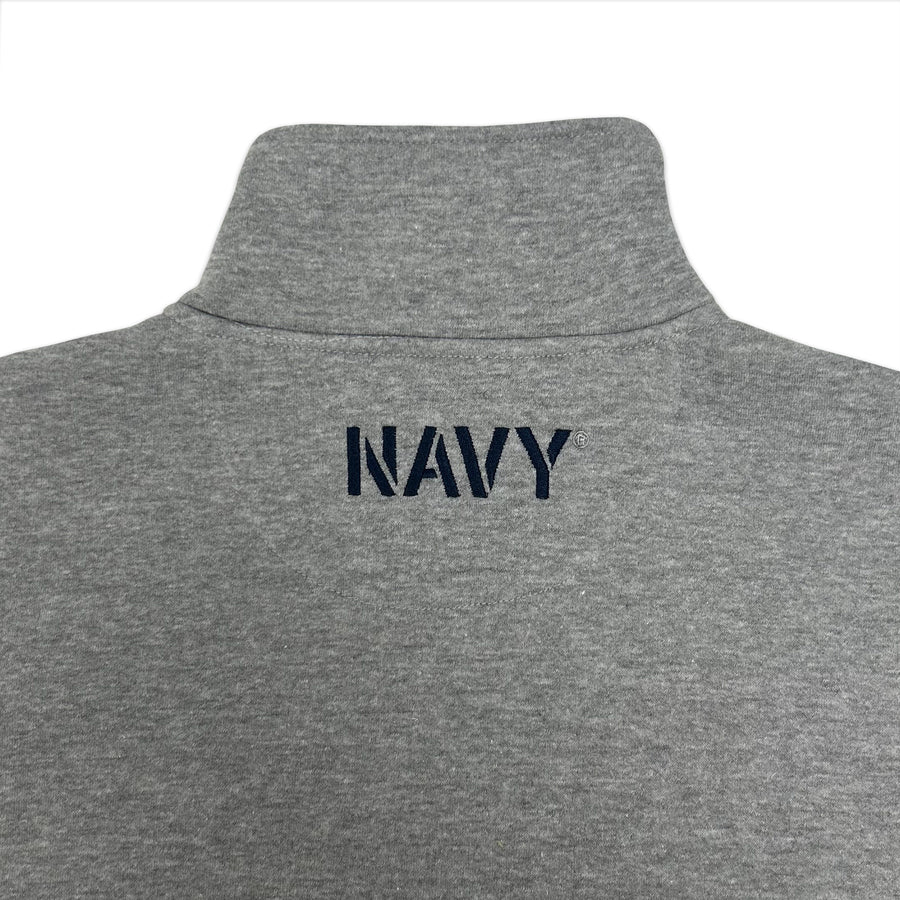 Navy Anchor Tackle Twill Embroidered Fleece Quarter Zip (Grey)