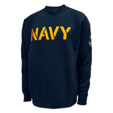 Load image into Gallery viewer, Navy Anchor Tackle Twill Embroidered Raglan Fleece Crewneck (Navy)