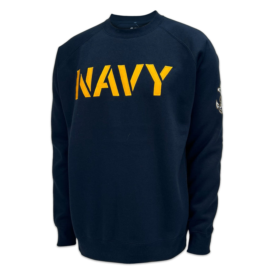 Navy Anchor Tackle Twill Embroidered Raglan Fleece Crewneck (Navy)