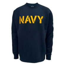 Load image into Gallery viewer, Navy Anchor Tackle Twill Embroidered Raglan Fleece Crewneck (Navy)