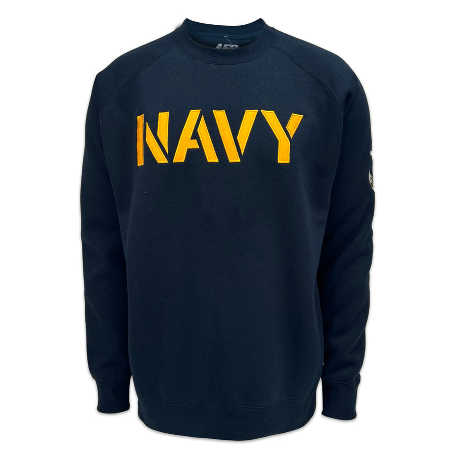 Navy Anchor Tackle Twill Embroidered Raglan Fleece Crewneck (Navy)