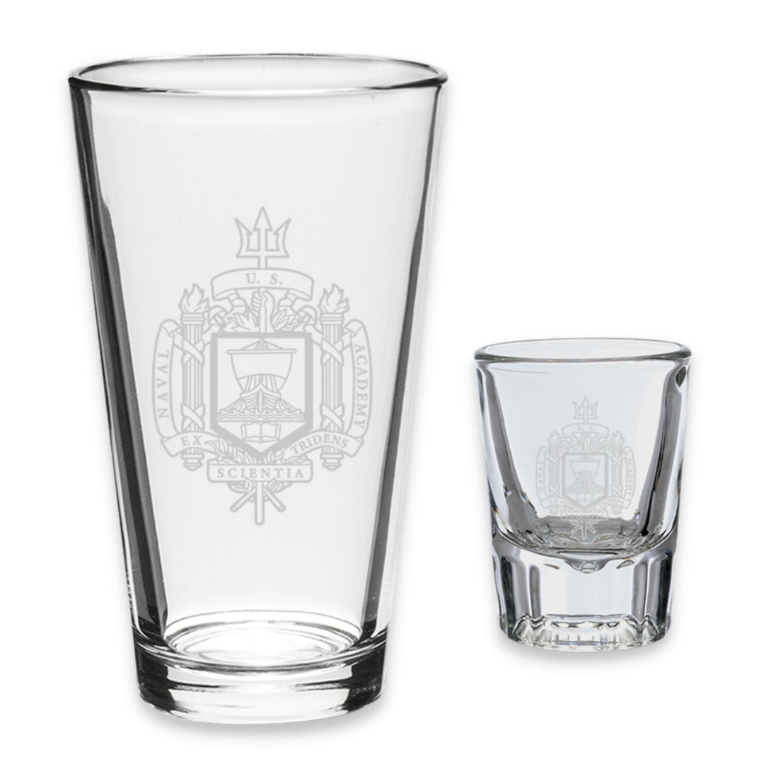 Naval Academy 16oz Deep Etched Pub Glass and 2oz Classic Shot Glass (Clear)*