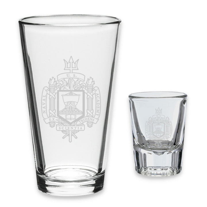 Naval Academy 16oz Deep Etched Pub Glass and 2oz Classic Shot Glass (Clear)*