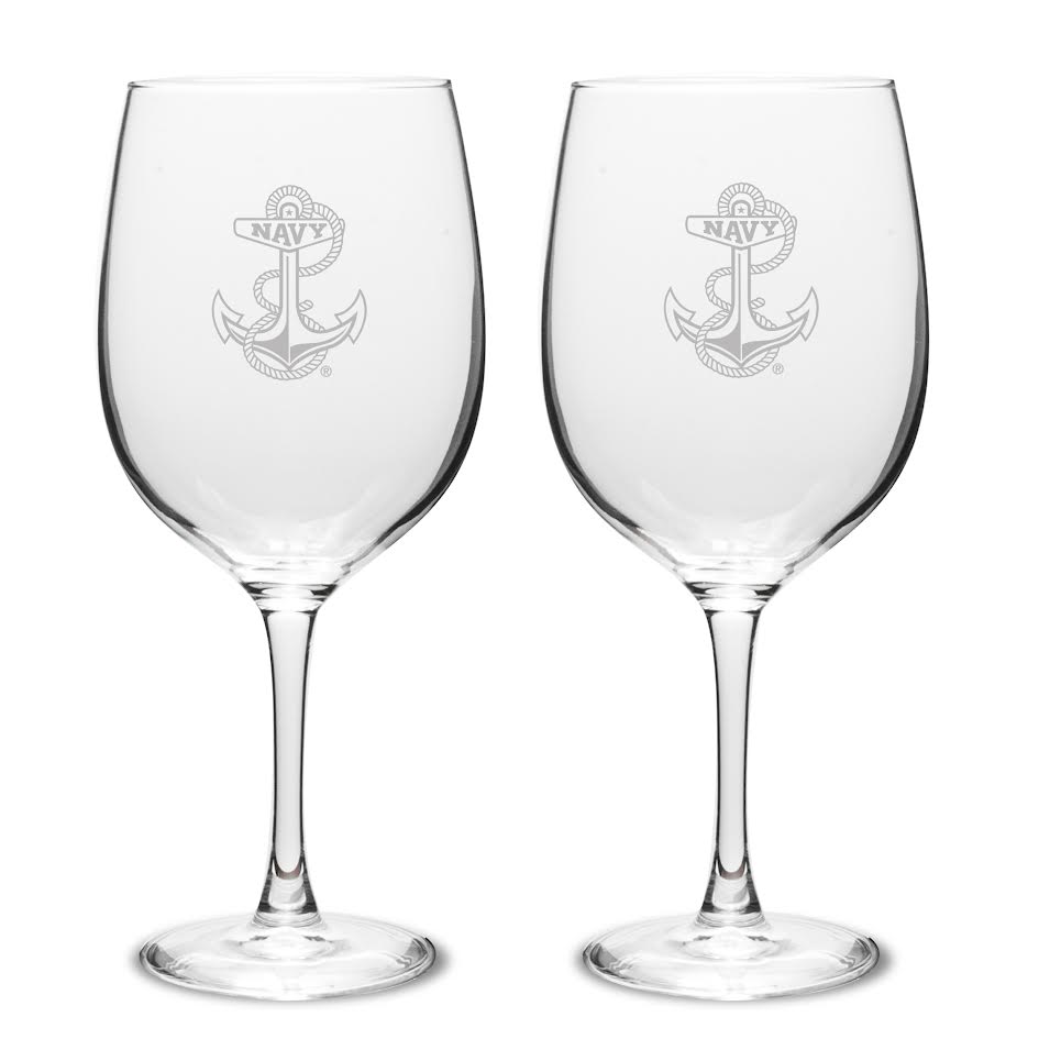 Navy Anchor Set of Two 19oz Wine Glasses with Stem