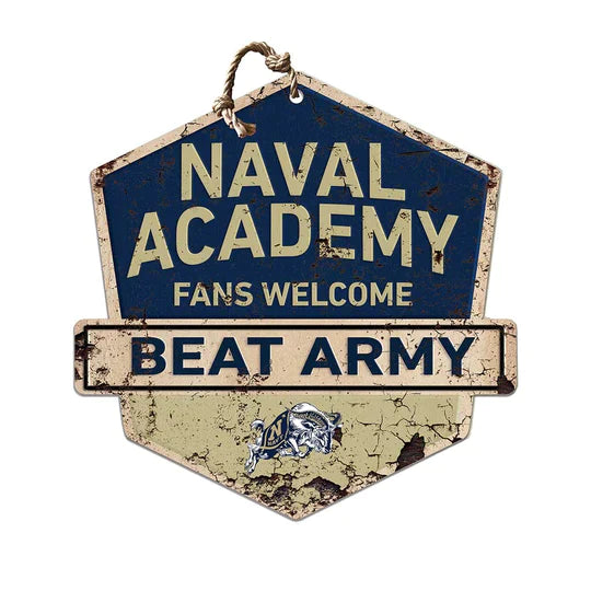Rustic Badge Fans Welcome Sign Naval Academy Midshipmen