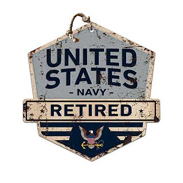Rustic Badge Retired Sign Navy