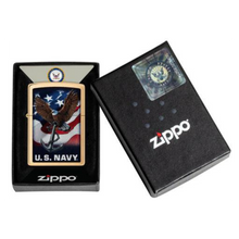 Load image into Gallery viewer, Navy Eagle Brushed Brass Color Logo Zippo