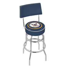 Load image into Gallery viewer, Navy Eagle Stool with Back (Chrome Finish)