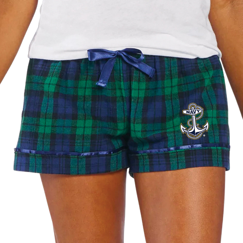 Navy Ladies Anchor Logo Flannel Shorts (Blackwatch)