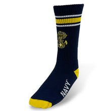 Load image into Gallery viewer, Navy Stripe Anchor Crew Socks (Navy)
