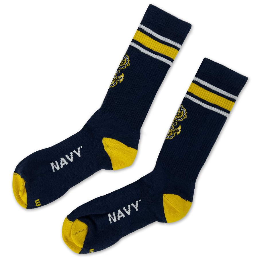 Navy Stripe Anchor Crew Socks (Navy)